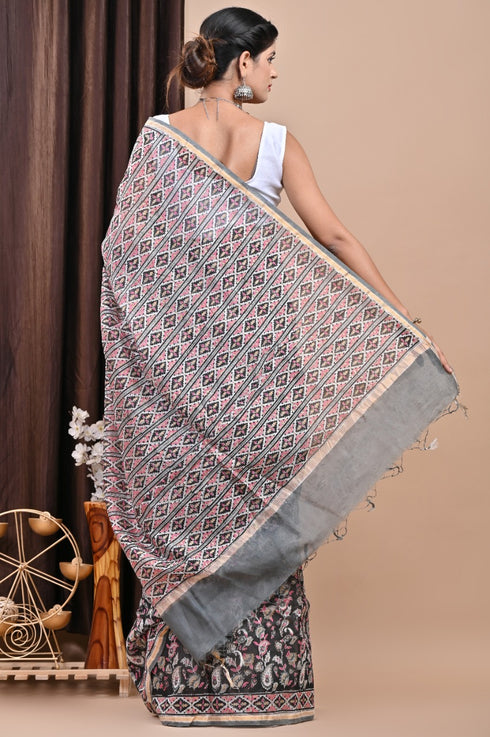 Exclusive Hand Block Print Chanderi Silk Saree (CHSAR19)